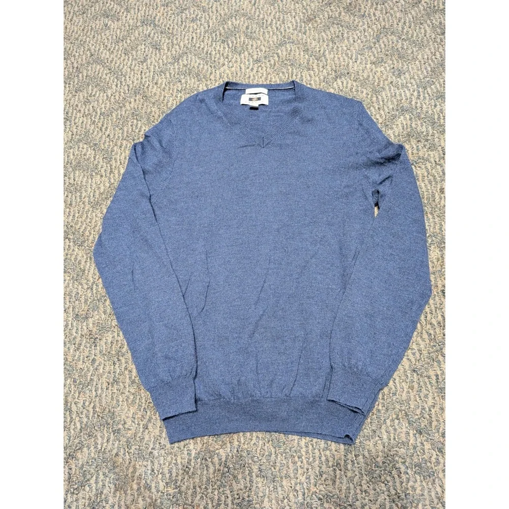 Joseph Abboud Mens Blue Extra Fine Merino Wool V-Neck Sweater Size L